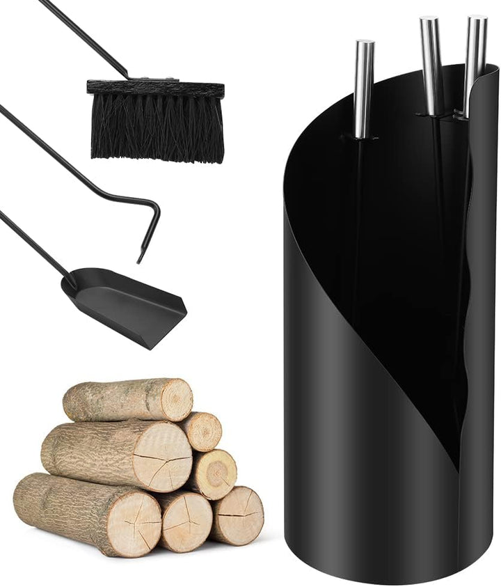 Jopassy Kaminbesteck Schwarz 4 teilig Edelstahl Kaminbesteck mit Schaufel, Besen, Schürhaken, Stände