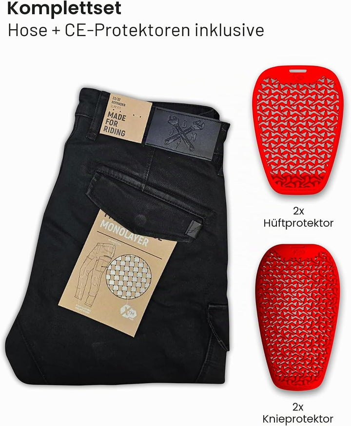 John Doe Defender - Monolayer |CE - Zertifizierung AAA | Motorradhose| Atmungsaktiv | Cargo Hose | H