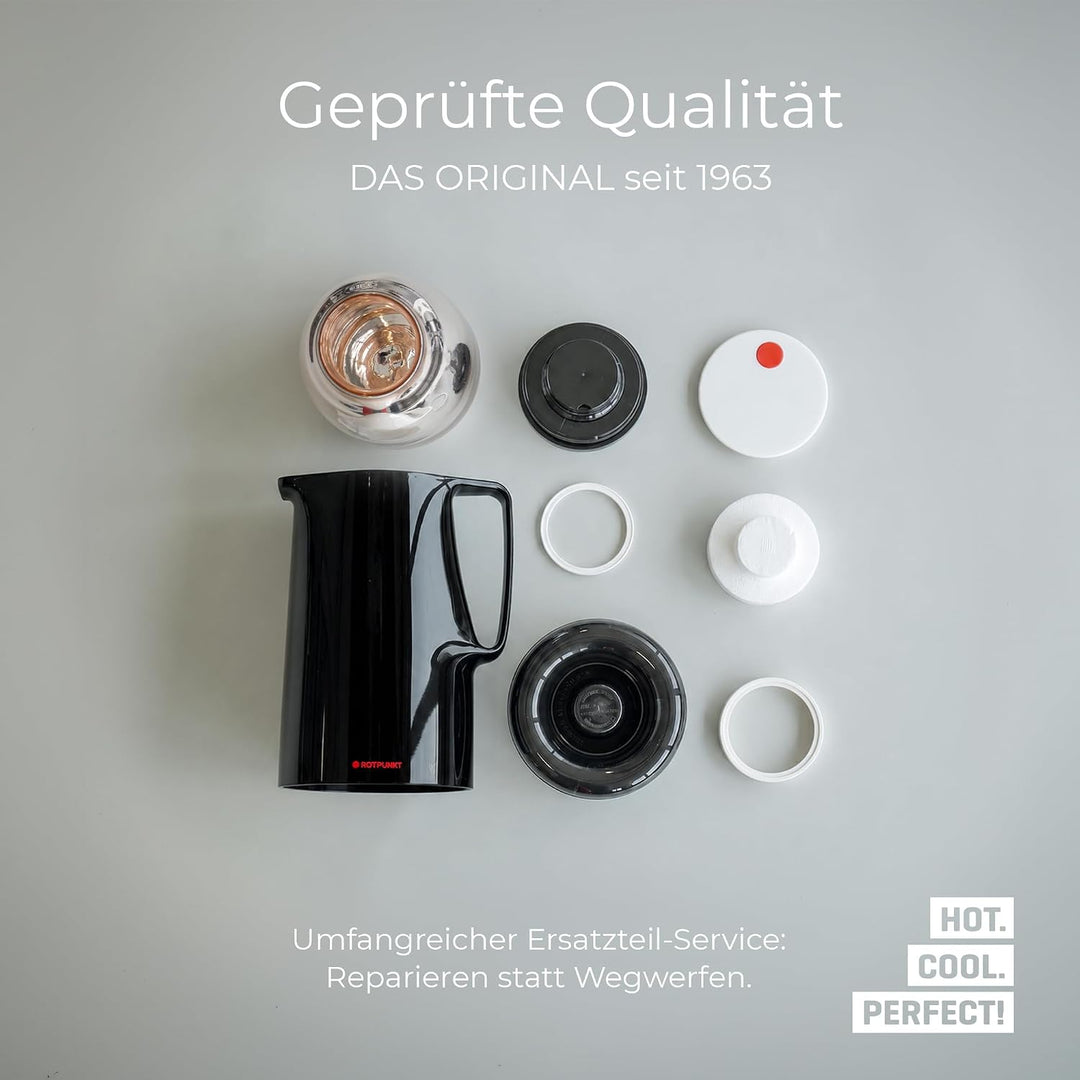 ROTPUNKT Isolierkanne 1 Liter mit Glaseinsatz – Thermokanne & Warmhaltekanne für Kaffee und Tee - Ma