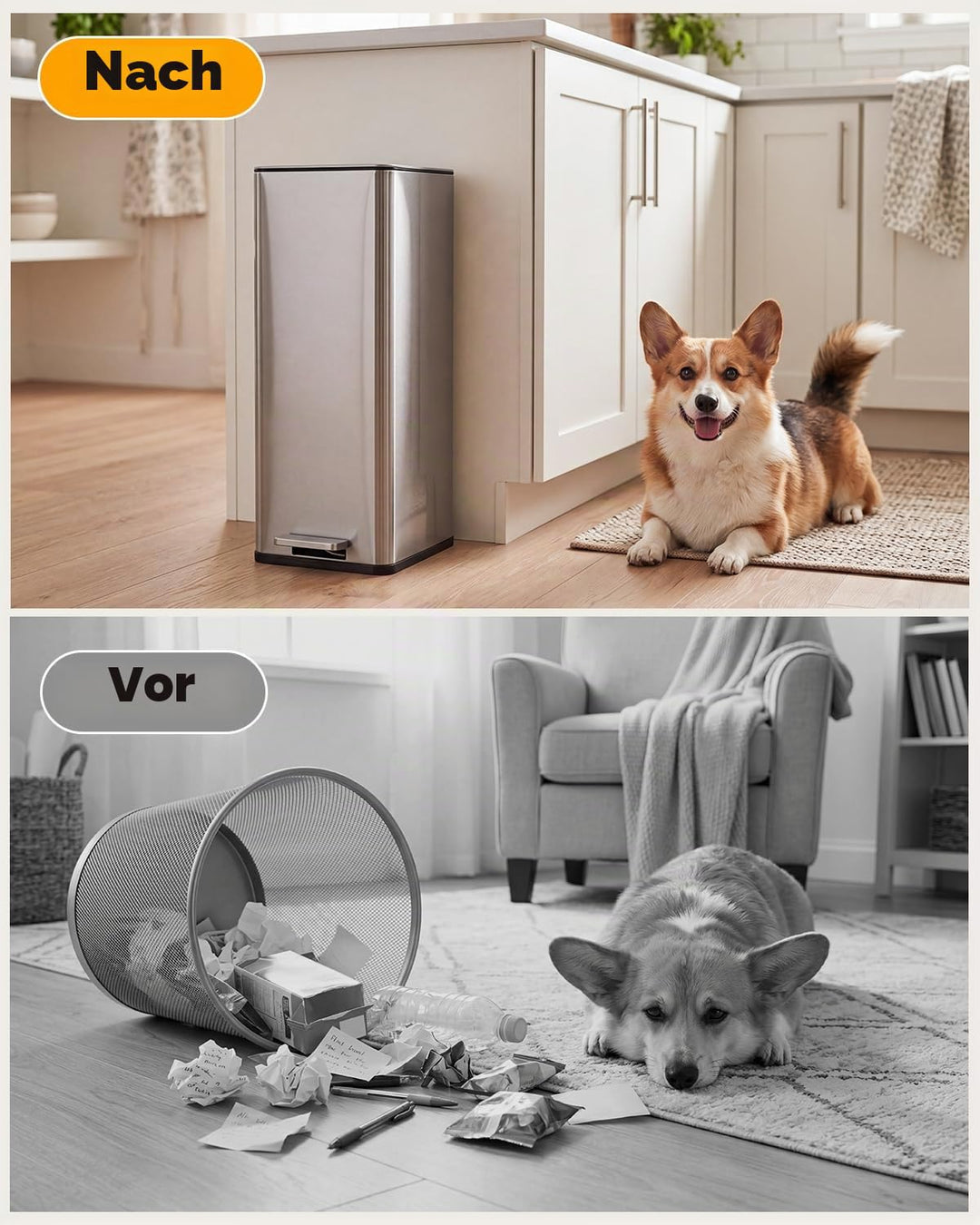 YEAUPE PRO Mülleimer Küche 20L, Abfalleimer Küche mit Pedal, Edelstahl Treteimer mit Soft-Close Deck