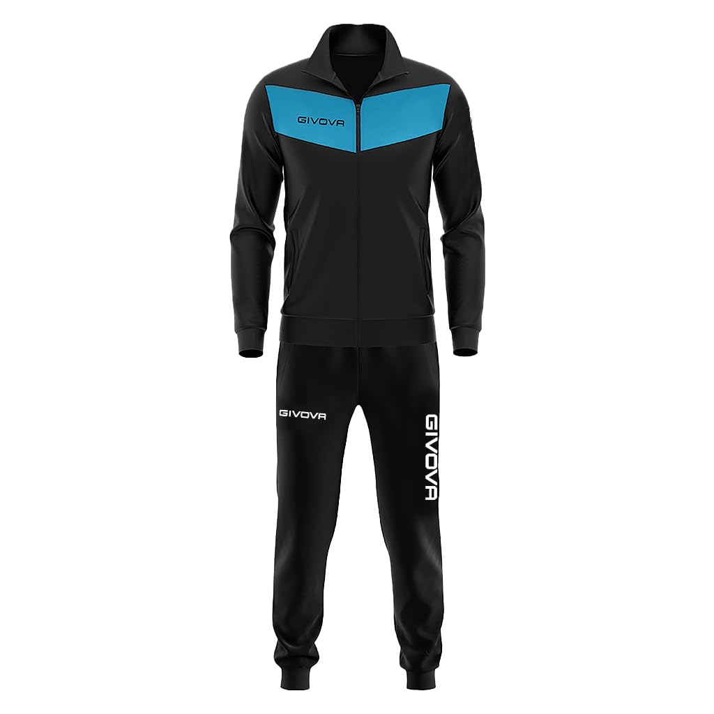 Givova Herren Anzug King Sportoutfit XS Schwarz/Türkis, XS Schwarz/Türkis