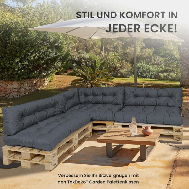 TexDeko® Garden halbes Palettenkissen 60x80x18cm Anthrazit | In- & Outdoor, wasserabweisend, UV-best