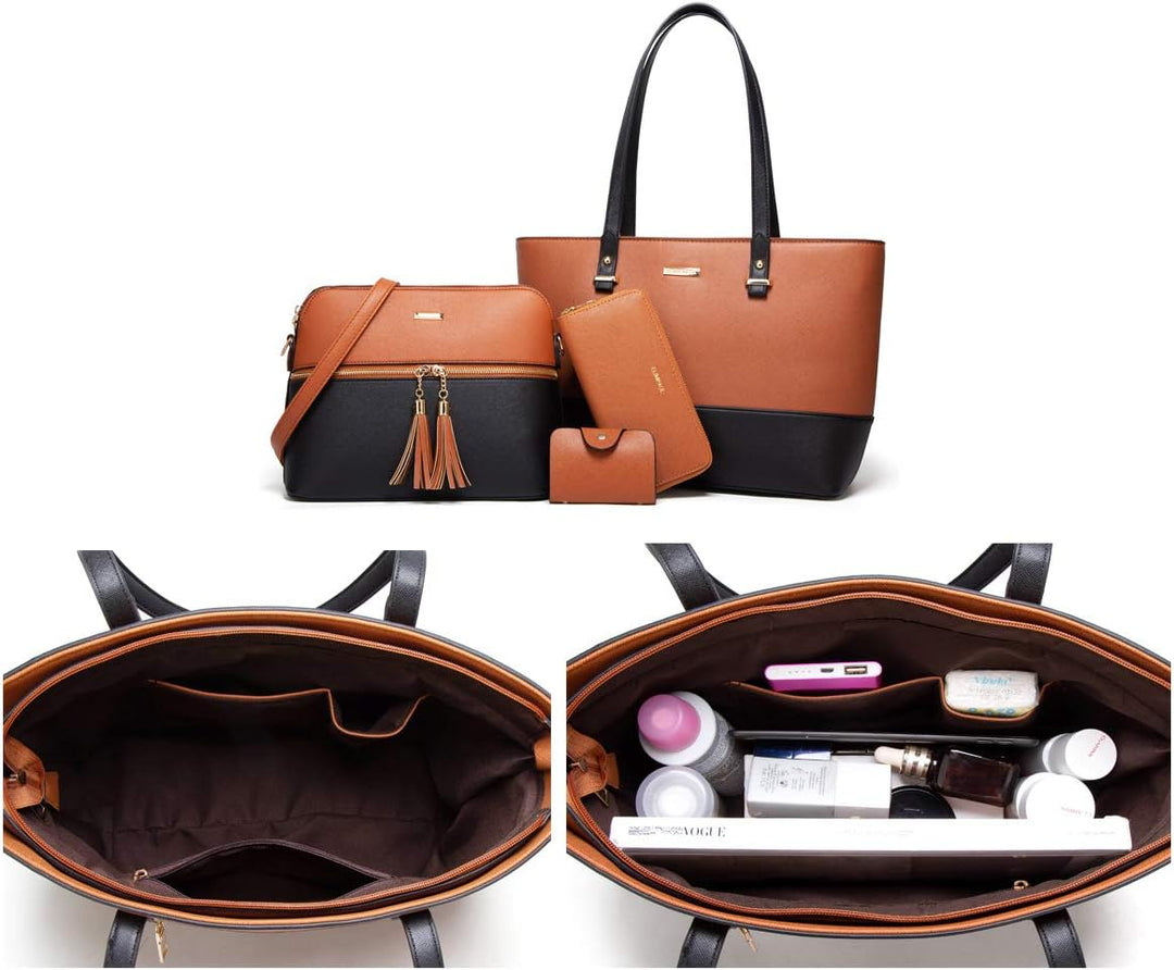 Frauen Mode Kunstleder Handtaschen Tote Tasche Schultertasche Top Griff Satchel Geldbörse Set 4pcs A
