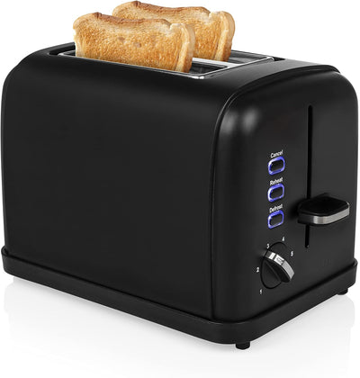 Princess Black Steel Toaster mit Brötchenaufsatz - 6 einstellbare Bräunungsstufen, Auftau-, Aufwärm-