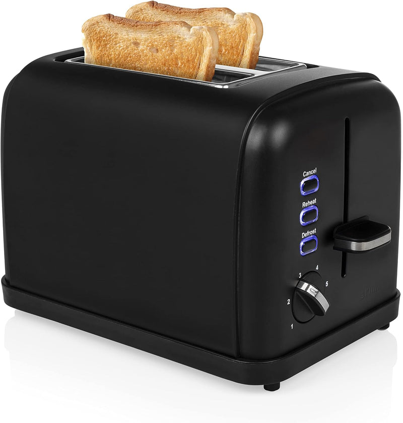 Princess Black Steel Toaster mit Brötchenaufsatz - 6 einstellbare Bräunungsstufen, Auftau-, Aufwärm-