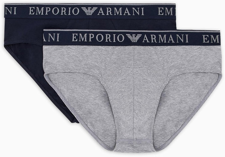 Emporio Armani Herren Emporio Armani Underwear 2-Pack Brief Endurance Briefs S Grey Mel/Marine, S Gr