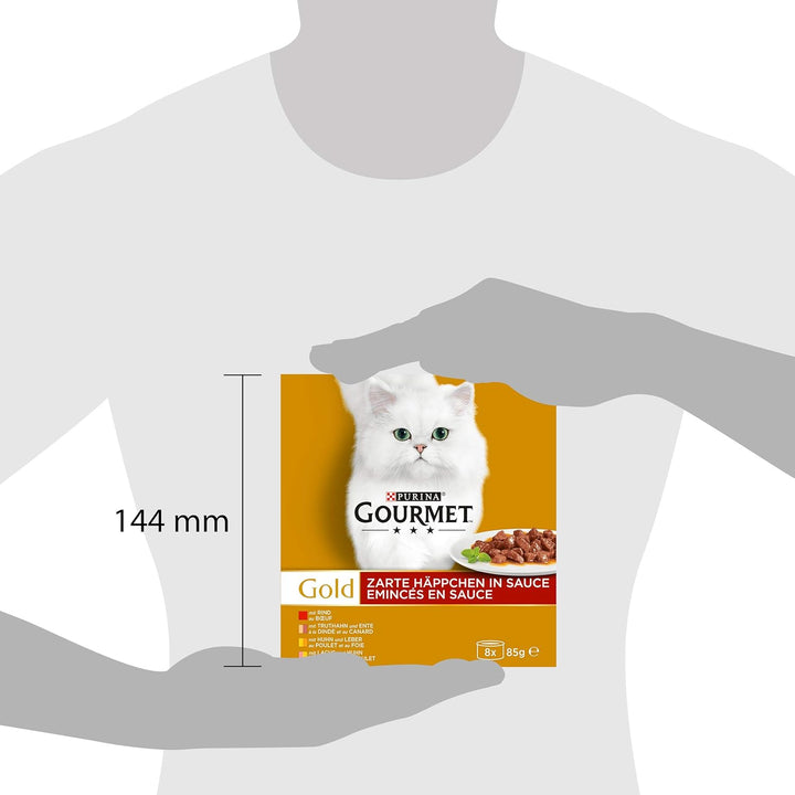 PURINA GOURMET Gold Zarte Häppchen in Sauce Katzenfutter nass, Sorten-Mix, 12er Pack (12 x 8 Dosen à