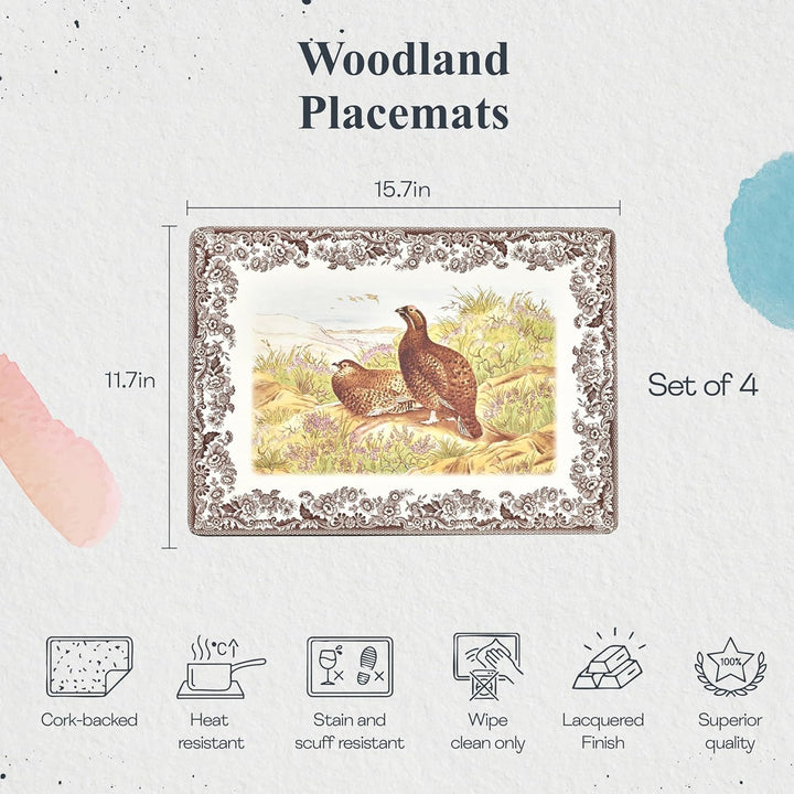 Pimpernel Spode Woodland Collection Tischsets | 4er-Set | hitzebeständige Matten | Kork-Rückseite |