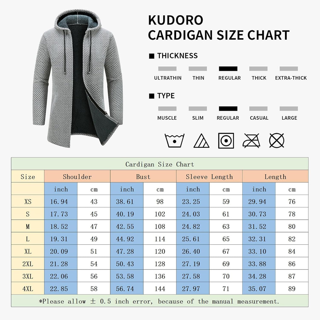 KUDORO Strickjacke Herren Cardigan Lang Trachtenjacke Kapuze mit Kapuze Gestrickt Pullover Hoodie Wi