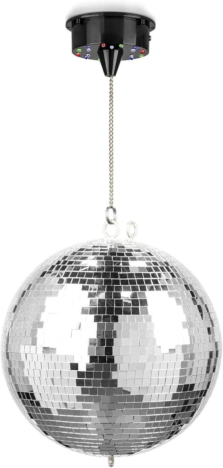 Fuzzix MB30ML - Discokugel mit Motor und LED, 30 cm Diskokugel mit Antrieb, Batterie, Disco Ball, Sp