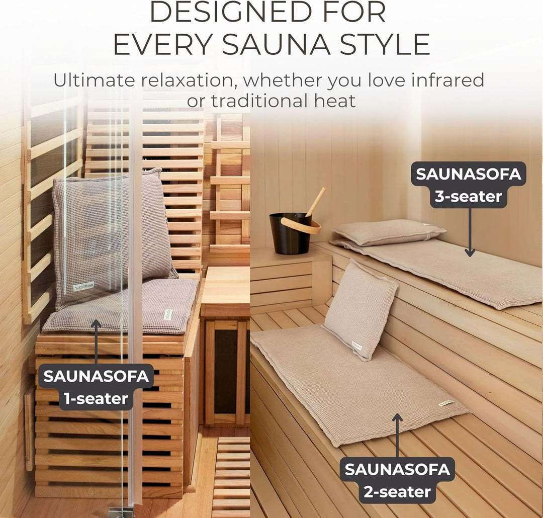 SAUNASOFA® von BADESOFA® | Extra bequeme Sauna-Matte mit Kissen | Einfacher Transport dank Tragegurt
