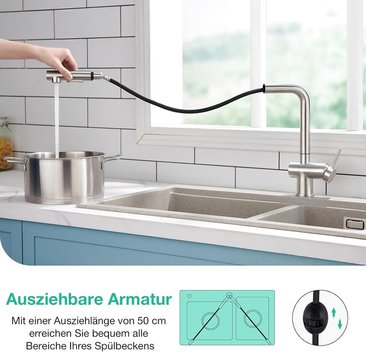 Faustina Einhebelmischer Küchenarmatur mit Brause Ausziehbar, Mischbatterie Spültischarmatur Armatur