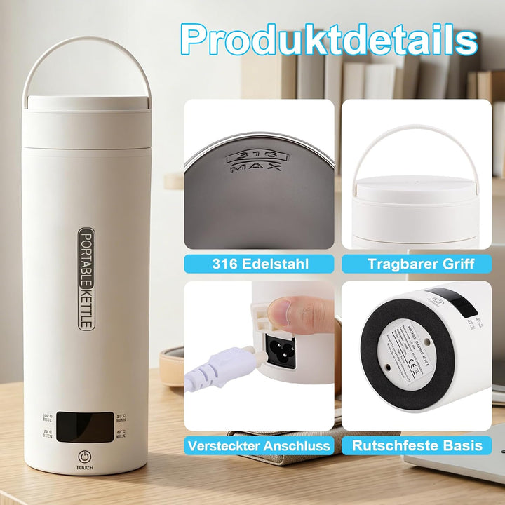 Reisewasserkocher Klein 450ML,Tragbarer Elektrische Wassertasse für Reise
