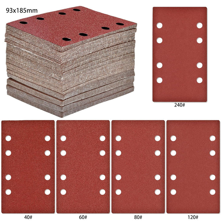 BIGP Schleifpapier Klett Set 100 Stück, 93 x 185 mm mit 8 Löchern für Staubabsaugung, Körnung 40 60