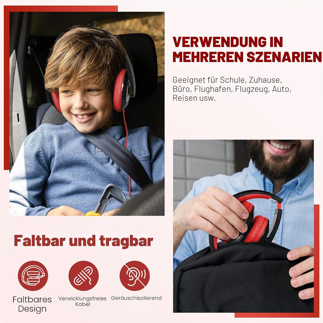 RockPapa Comfort Kinder Kopfhörer für Schule Jungen, Kopfhörer Kinder mit Kabel, Einstellbar, Faltba