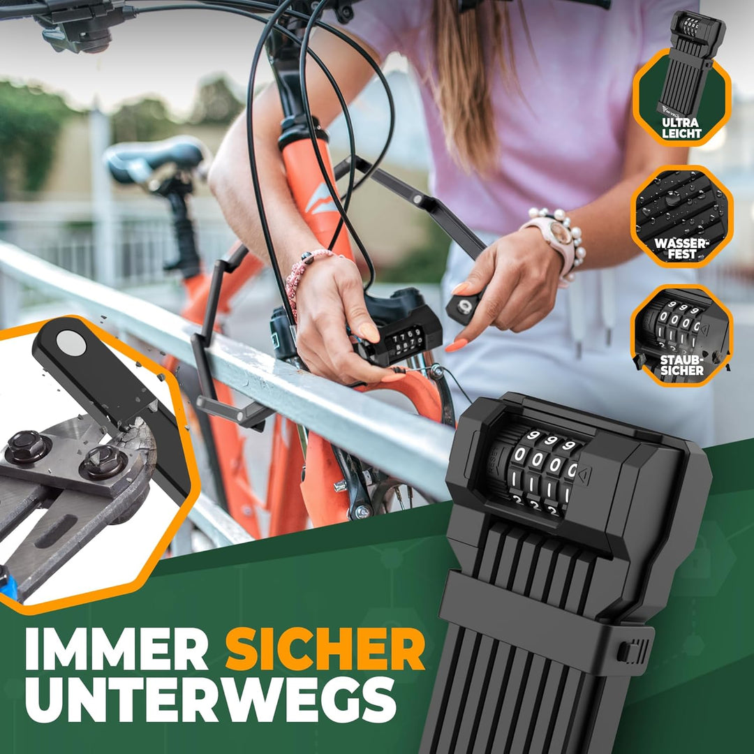 MIVELO Fahrradschloss Faltschloss hohe Sicherheit 85cm lang I Fahrrad Schloss Zahlenschloss inkl. Ha
