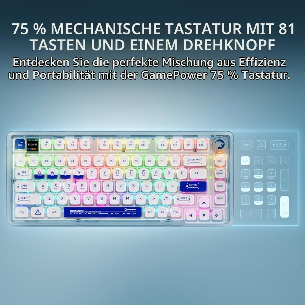 GAMEPOWER Gasket Pro X Kabellose Mechanische Gaming Tastatur, 75% Layout, Triple Mode Wireless, Blue