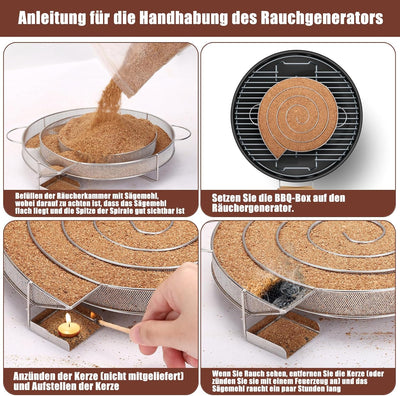 Encham Rund Rauchgenerator Edelstahl Kaltraucherzeuger Kaltrauchgenerator für Kugelgrill Smoker und