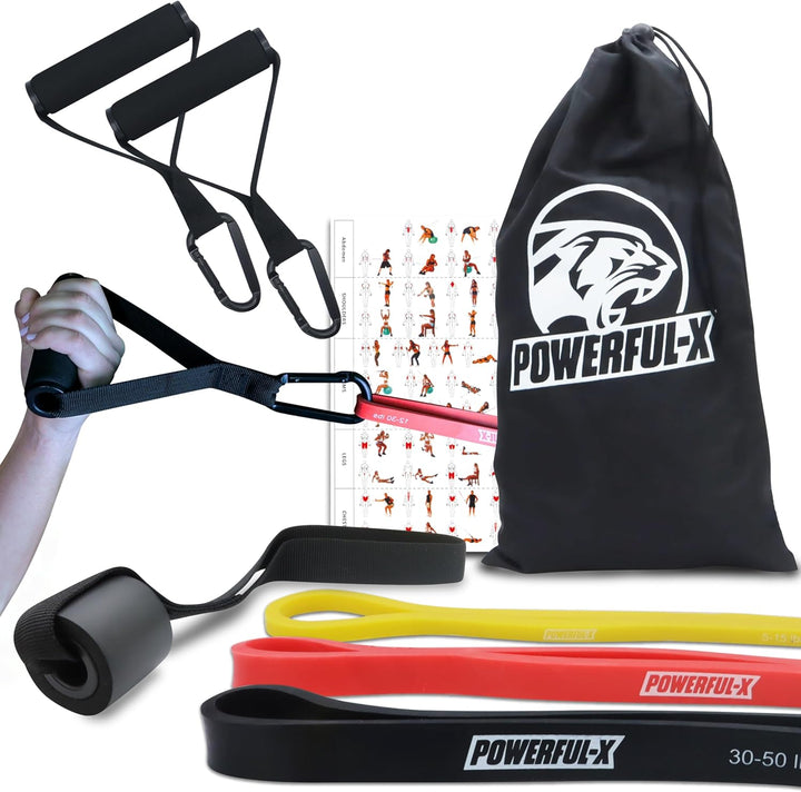 POWERFUL-X Widerstandsbänder mit Türanker und Handgriffen, Resistance Bands, Fitnessbänder für Kraft