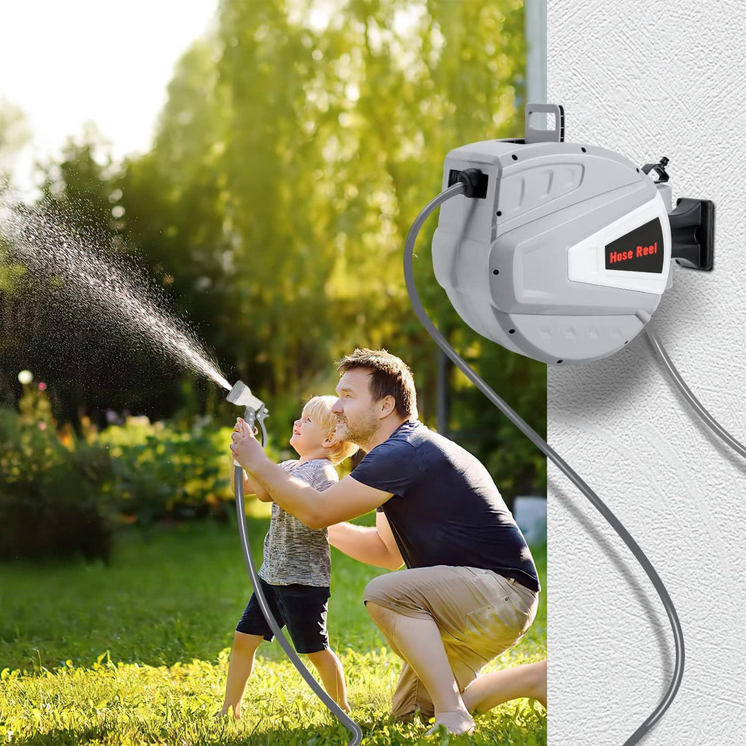 Schlauchtrommel Schlauchbox, 20+2m Automatik Schlauchaufroller, Wand-Schlauchbox mit Handbrause Gart