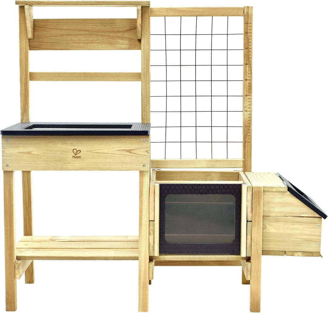 Hape Kinderpflanztisch aus Holz – Gartenspielzeug Set mit Pflanztagebuch, Giesskanne &amp; Werkzeug – Ho