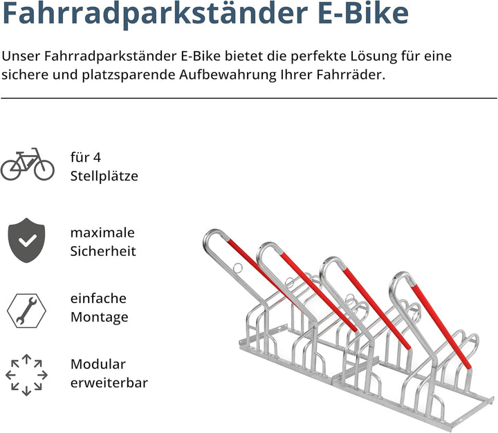 SCHULTE Regalwelt Fahrradparkständer E-Bike, für 4 Stellplätze, ca. 140x82x93 cm (LxHxB), modular, v