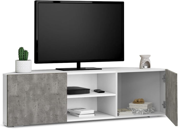 IDMarket - TV-Schrank 110 cm Eckig ELI weiss Türen Betonoptik