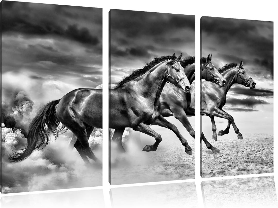 Pixxprint DREI Wilde Westernpferde / 3-Teilig/Gesamtmass 120cm Leinwandbild bespannt auf Holzrahmen/