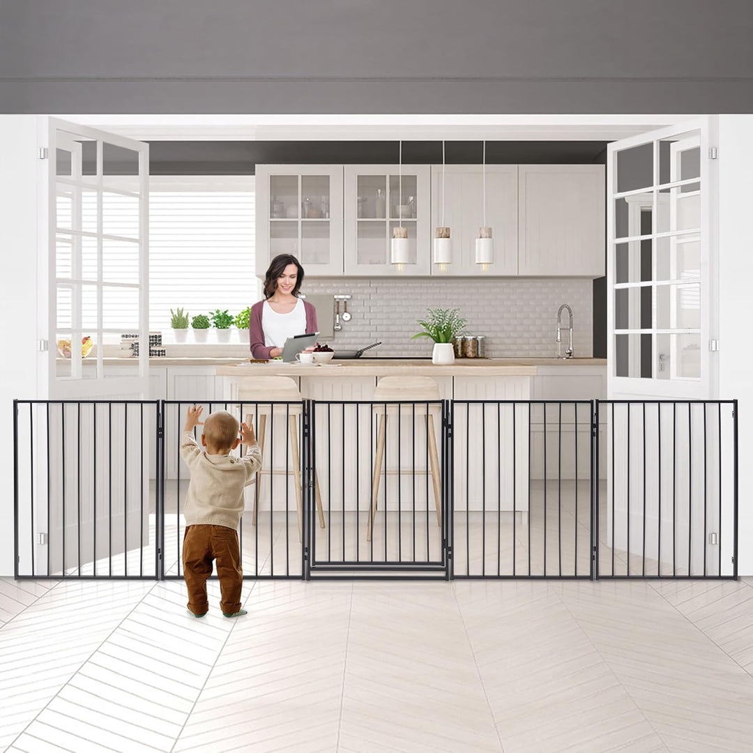 Yznahre Kaminschutzgitter Metall 305cm - 5 Elemente Kinderschutzgitter mit Tür Kamingitter Kindersch