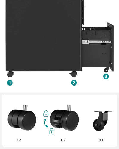 SONGMICS Rollcontainer, unter Schreibtisch, mit 3 Schublade, vormontiert, abschliessbarer Büroschran