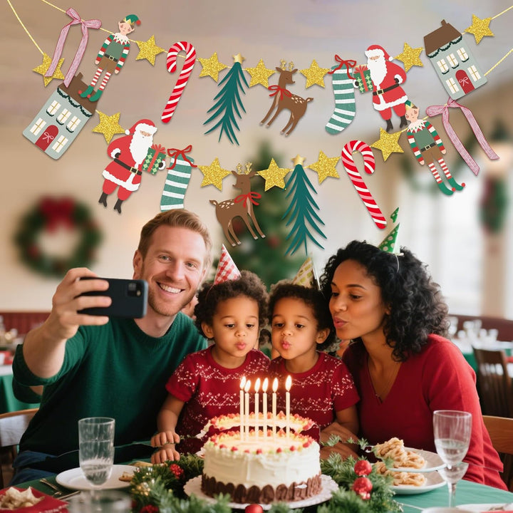 EASY JOY 2 Stück Hängende Papiergirlande Christmas Weihnachtsbanner Weihnachtsdeko Innen mit Weihnac
