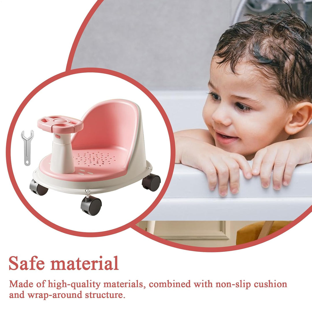 Baby Bade Sitz, Rutschfester Badewannensitz Für Babys, Mit Lenkrad Und Rädern, Baby Badesitz Ab 6 Mo