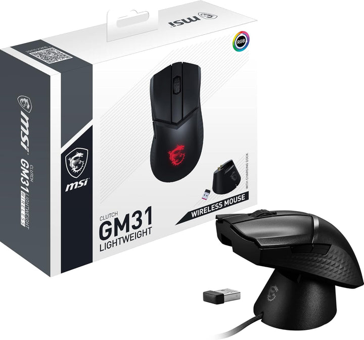 MSI Clutch GM31 Lightweight Wireless Gaming Mouse - 12.000 DPI Optischer Sensor, Rechtshänder, 60M+