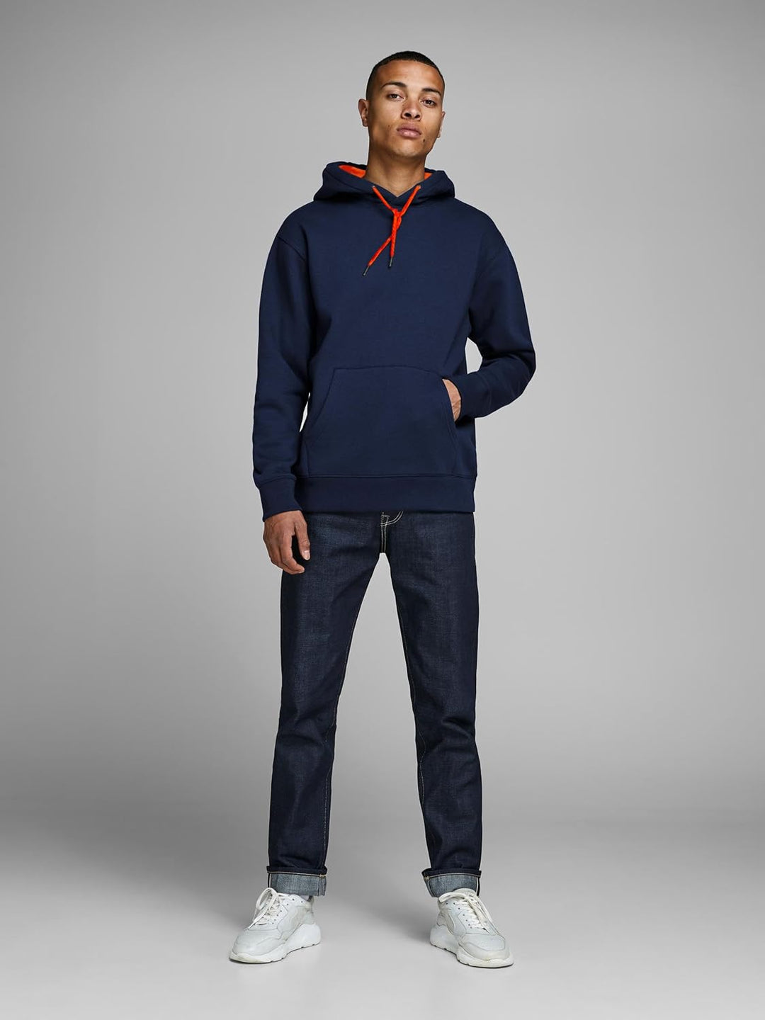 JACK & JONES Herren Basic Hoodie Soft Sweat Hood Jumper Kapuzen Pullover XS Navy Blazer (Shocking Or
