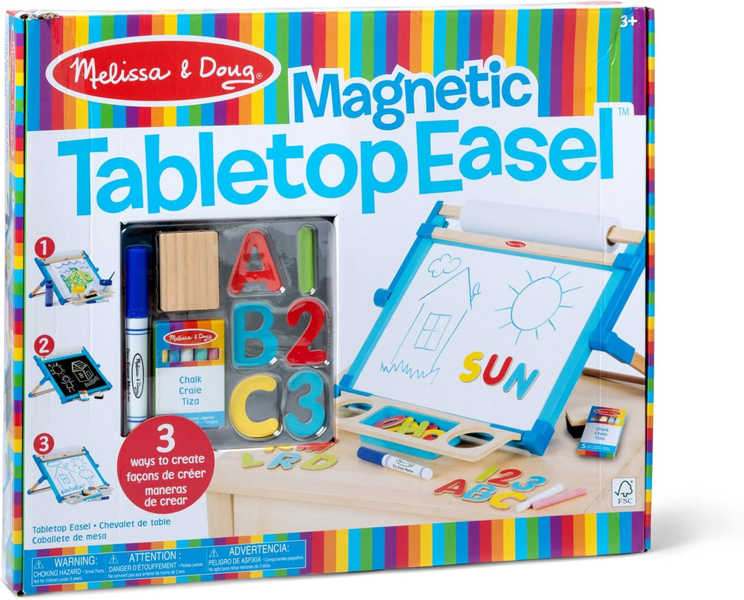 Melissa & Doug Zweiseitige Tischstaffelei mit Zubehör Doppelseitige Tischstaffelei aus Holz, Doppels