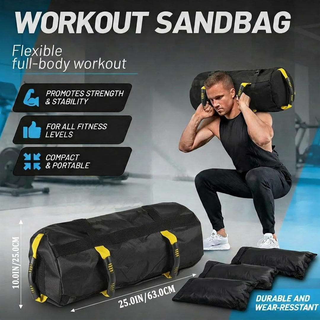 Taeku Gewichtssack für Fitness, Verstellbar Power Bag mit 6 Griffen Krafttraining Sandsäcke Workout