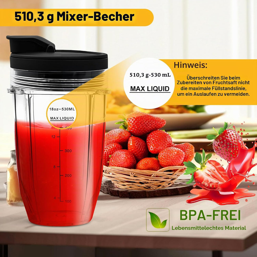 2 Stück Ersatz 18oz Blender Cup mit Sip & Seal Deckel Kompatibel mit Nutri Ninja BL450 BL456 BL480 B