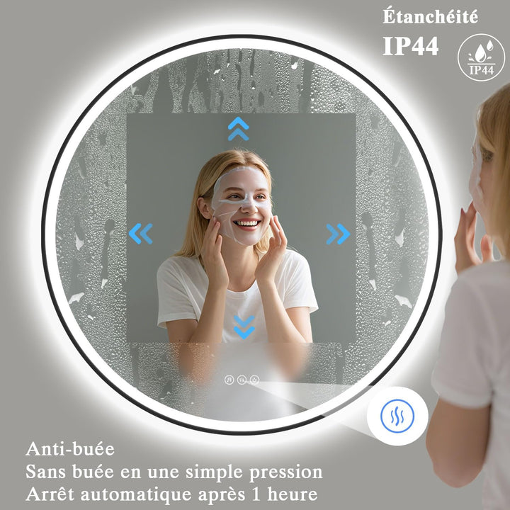 Badspiegel mit Beleuchtung 80cm - LED-Badezimmer-Spiegel Rund mit Bluetooth, Beschlagfrei, Touch-Sch