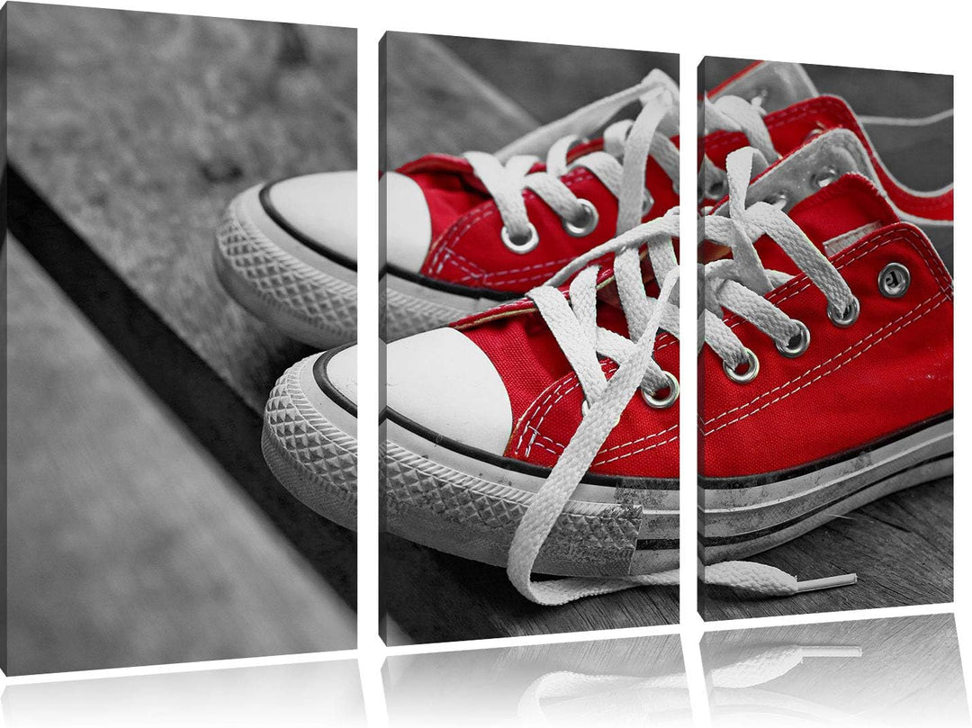 Pixxprint Coole Rote Schuhe als Leinwandbild | Grösse: 3 Teilig (120x80) | Wandbild| Kunstdruck | fe