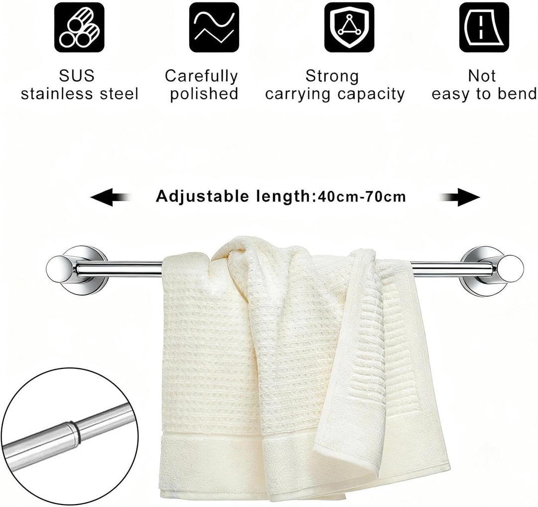 Handtuchhalter aus 304 Edelstahl (Silber) – Verstellbar 43-72 cm mit verdeckten Schrauben – Für Bad,