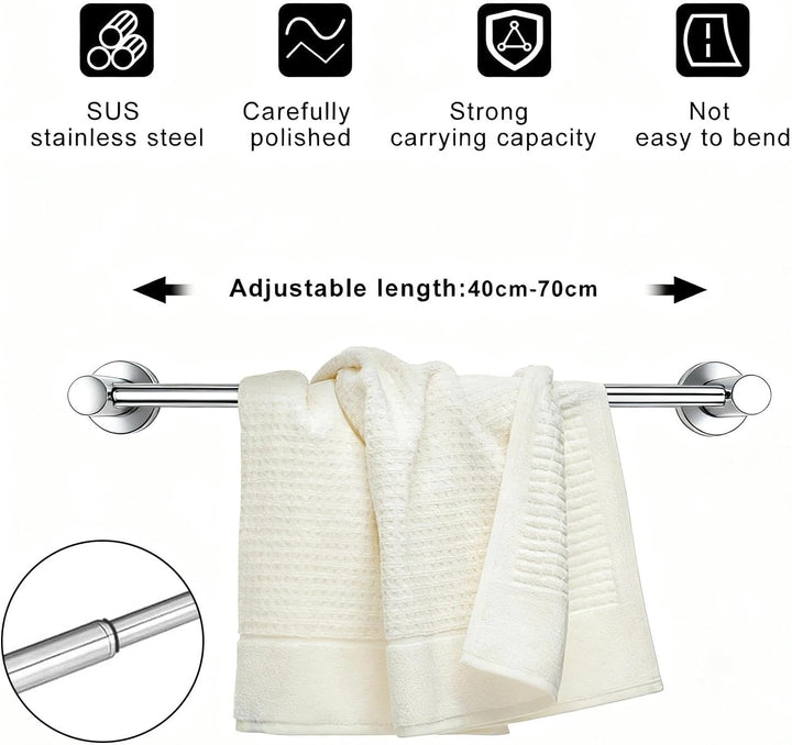 Handtuchhalter aus 304 Edelstahl (Silber) – Verstellbar 43-72 cm mit verdeckten Schrauben – Für Bad,