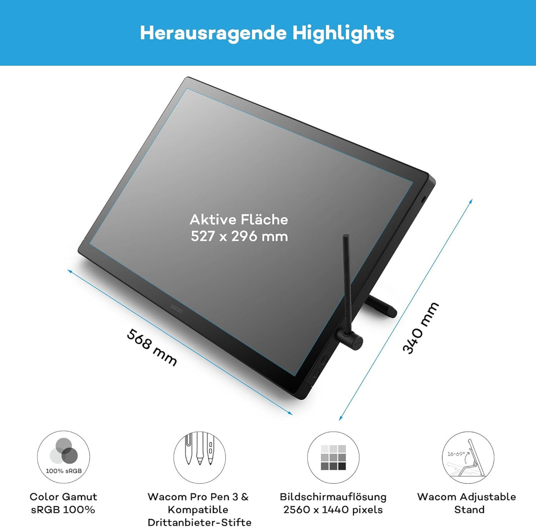 Wacom Cintiq 24 (2025 Edition) – 2.5K Grafik-Stiftdisplay mit Wacom Pro Pen 3, verstellbarem Ständer