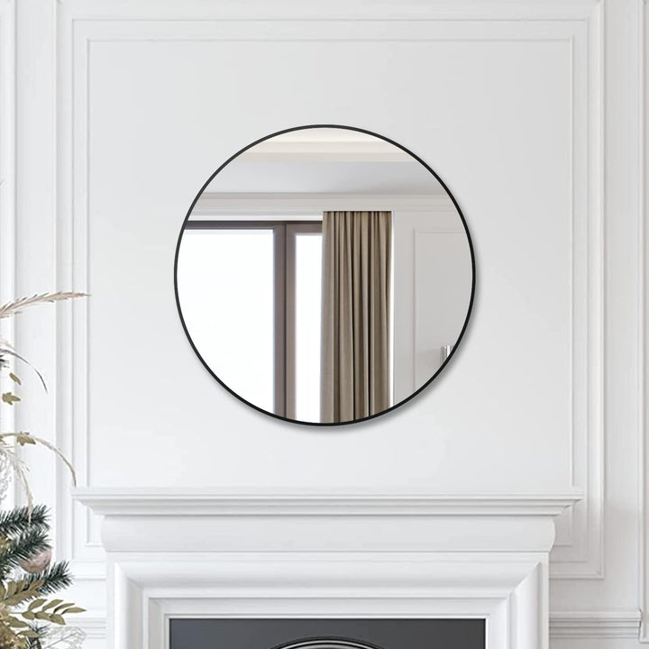 WOWINNE Wandspiegel Schwarz Rund Spiegel mit Metallrahmen Schminkspiegel HD Dekorative Wandspiegel 5