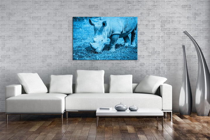 deyoli edles Nashorn Format: 80x60 Effekt: Monocrome Blau als Leinwand, Motiv fertig gerahmt auf Ech