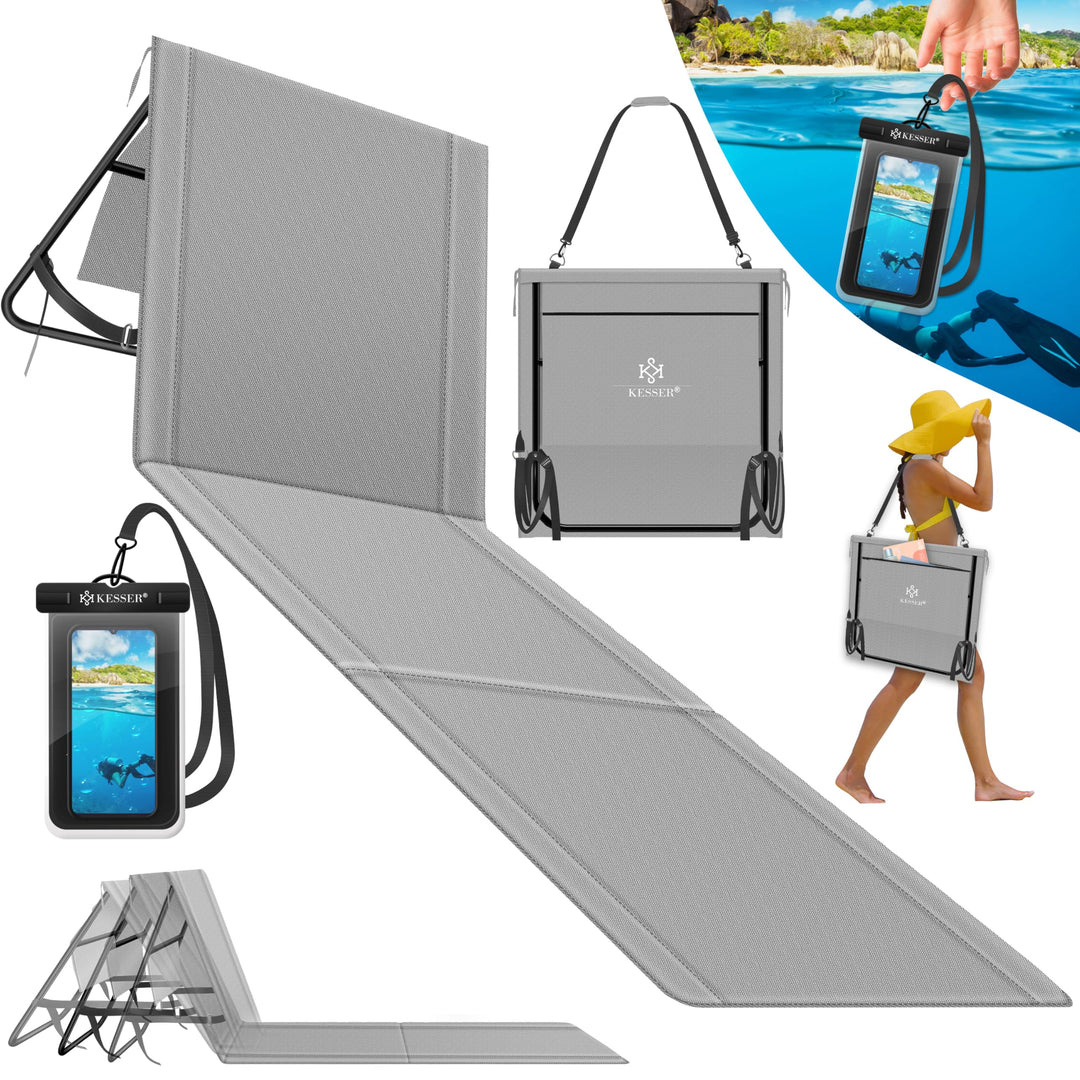 KESSER® Klappbare Strandmatte mit Verstellbarer Rückenlehne – Faltbare Strandliege mit Tragegurt, wa
