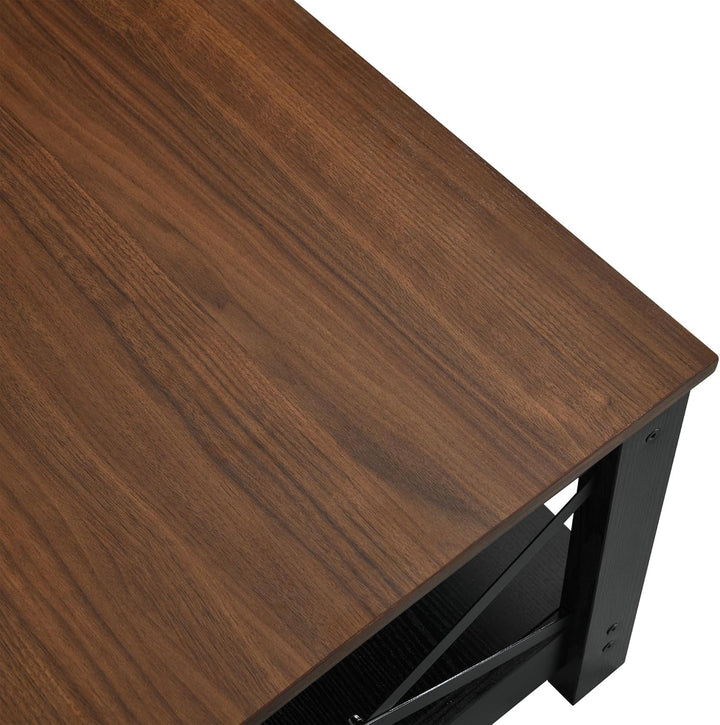 YITAHOME Couchtisch, Wohnzimmertisch, 2-stöckiger Dicker Holz Rechteckiger Couchtisch, X-Form Metal