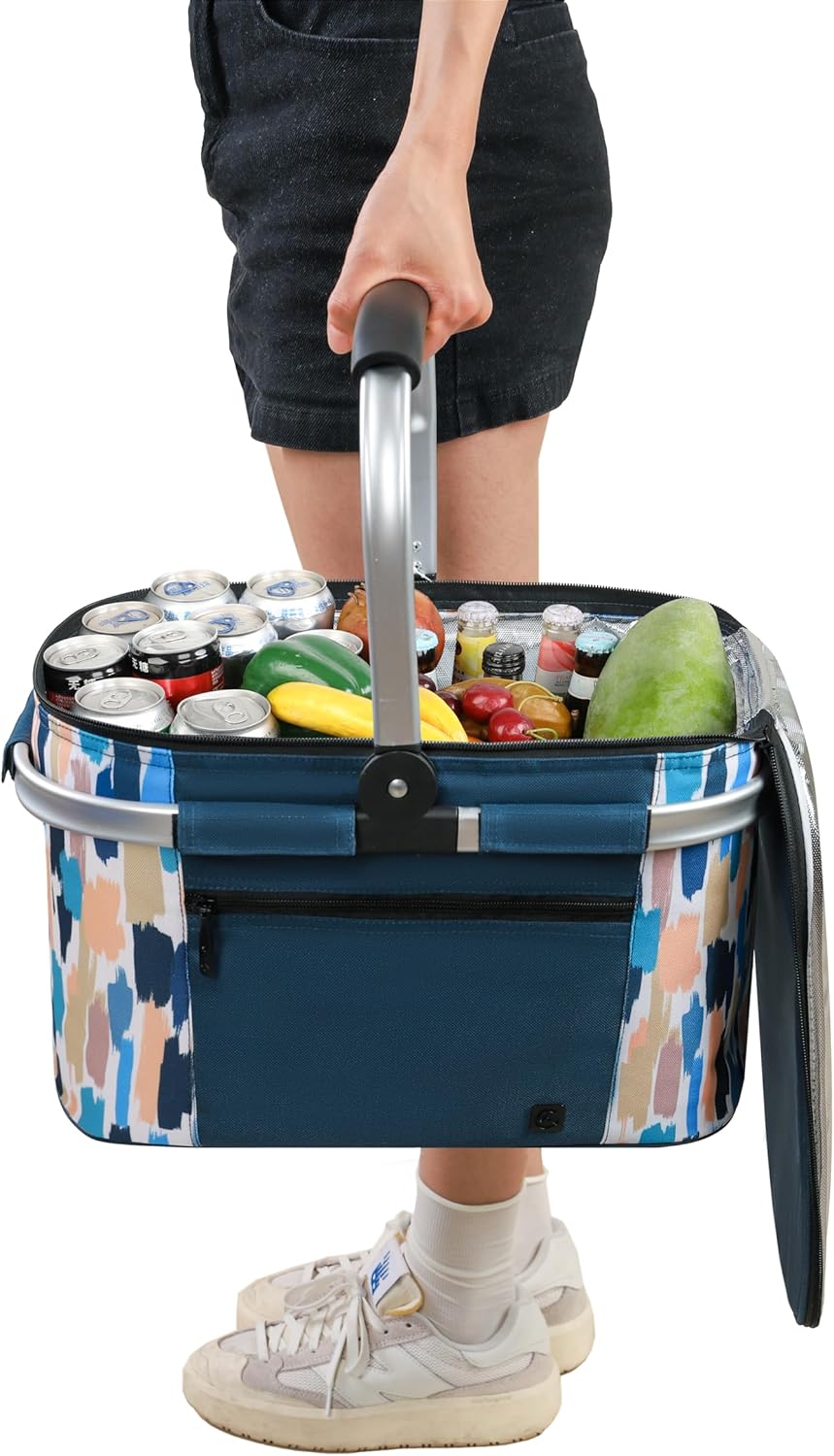 ALLCAMP 22L Einkaufskörbe Gross Isolierkorb Kühlkorb Kühltasche Picknickkorb Thermotasche Kühltasche