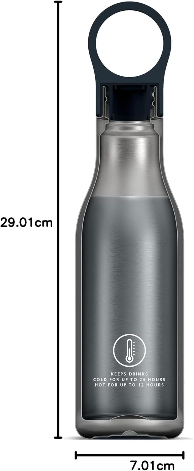 Joseph Joseph Loop™ Vakuumisolierte Trinkflasche 500 ml - Gebürstet/Anthrazit Anthracite, Anthracite