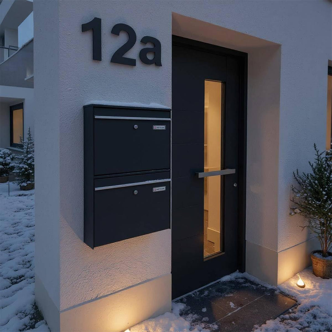 Metzler XXL Doppelbriefkasten für 2er Familienhaus aus massivem Stahl in Anthrazit RAL 7016 - mit au