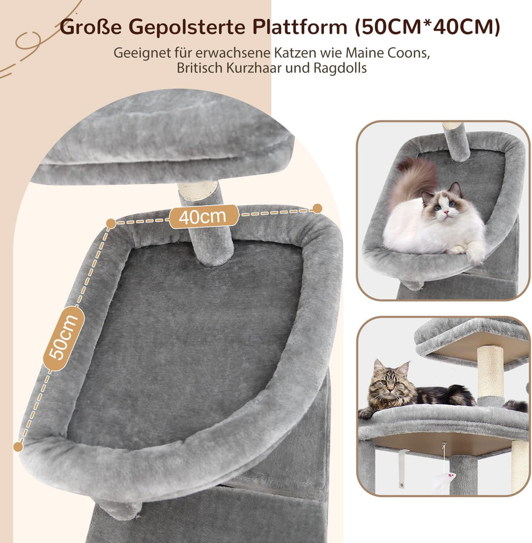 Globlazer Kratzbaum XXL 193 cm Hoch mit 2 Grosse Katzenhaus, Hängematte 50 * 40CM, Gross Plattform G